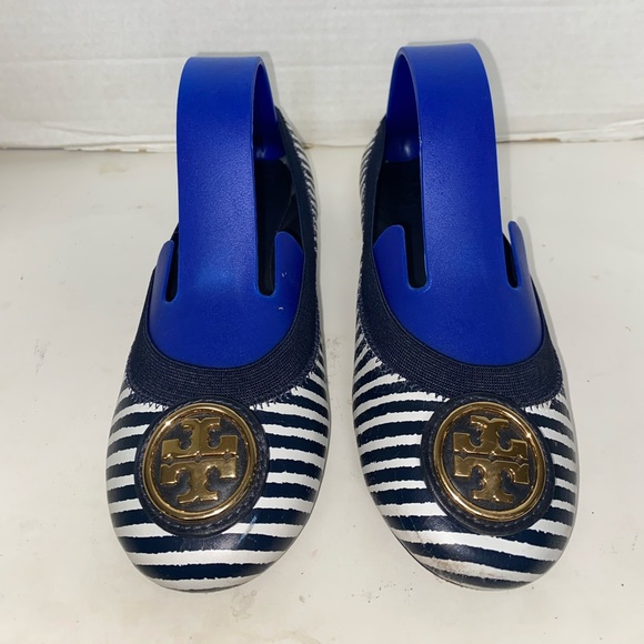 Tory Burch Caroline 2 Ballet Flats Dark Blue/White Striped Sz 6M Women’s - Picture 4 of 14